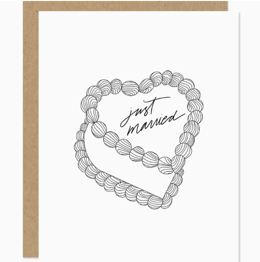 Just Married Heart-Shaped Cake Card